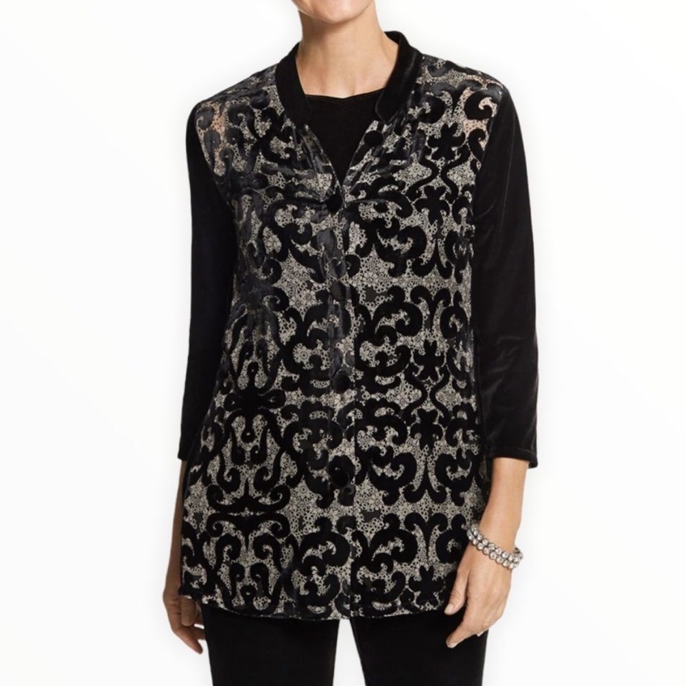 Chicos - velvet and sheer faux lace jacket,‎ size 1, nwt